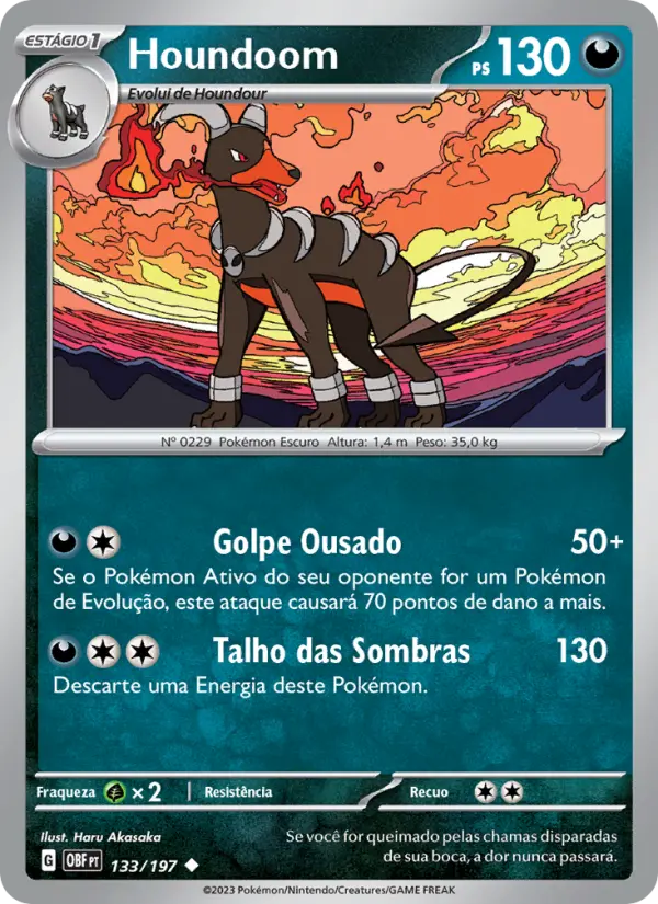 Carta Houndoom, número 133/197 da coleção Obsidiana em Chamas