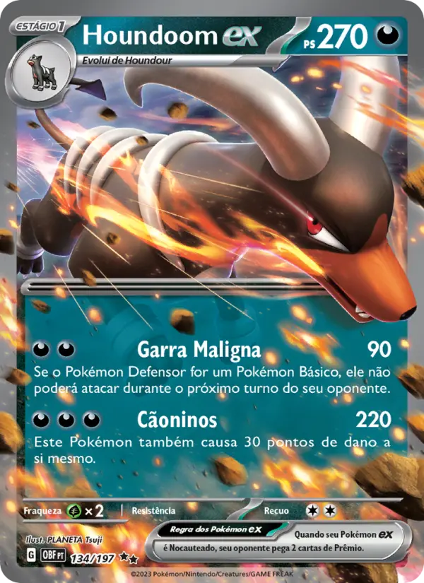 Carta Houndoom ex, número 134/197 da coleção Obsidiana em Chamas