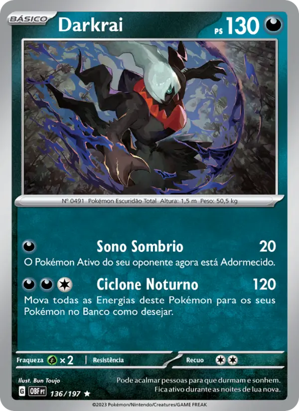 Carta Darkrai, número 136/197 da coleção Obsidiana em Chamas