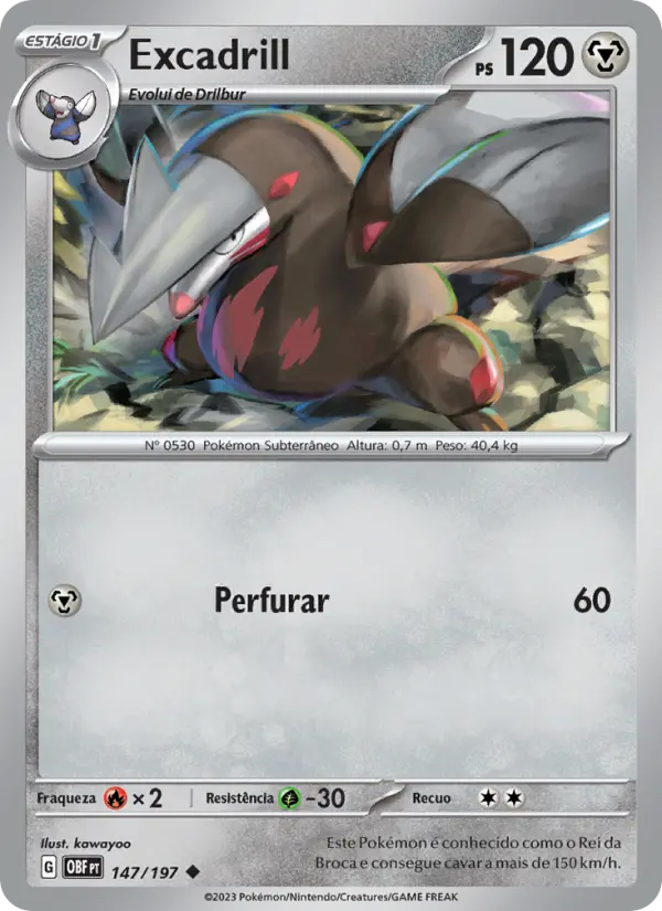 Carta Excadrill, número 147/197 da coleção Obsidiana em Chamas
