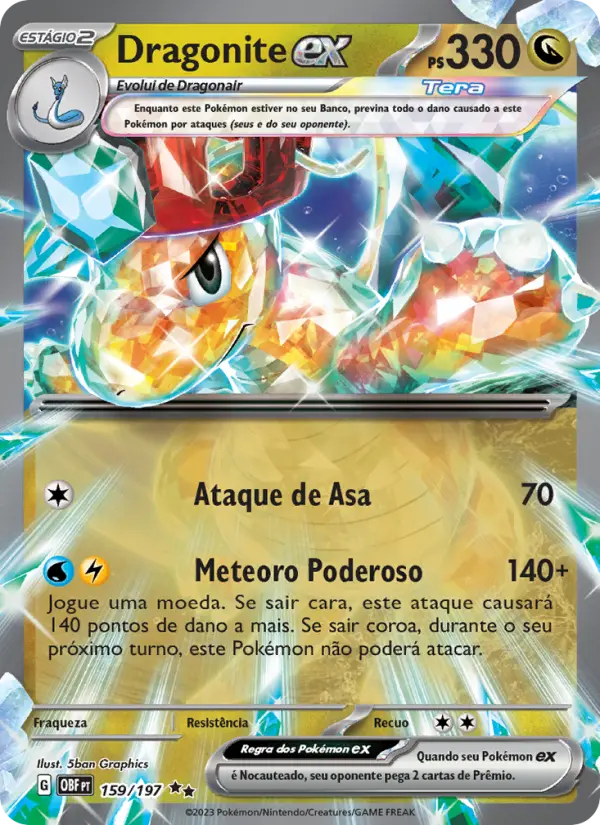 Carta Dragonite ex, número 159/197 da coleção Obsidiana em Chamas