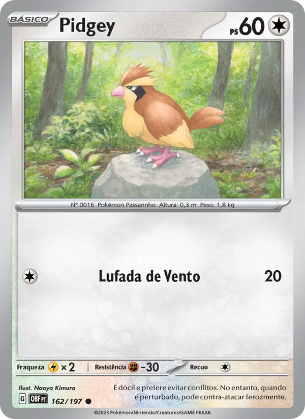Carta Pidgey, número 162/197 da coleção Obsidiana em Chamas