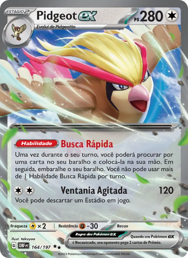 Carta Pidgeot ex, número 164/197 da coleção Obsidiana em Chamas