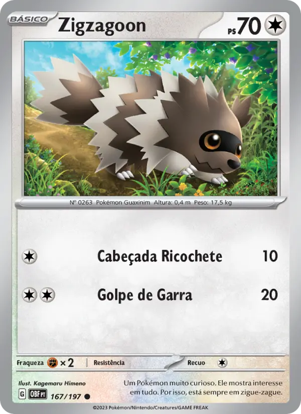 Carta Zigzagoon, número 167/197 da coleção Obsidiana em Chamas