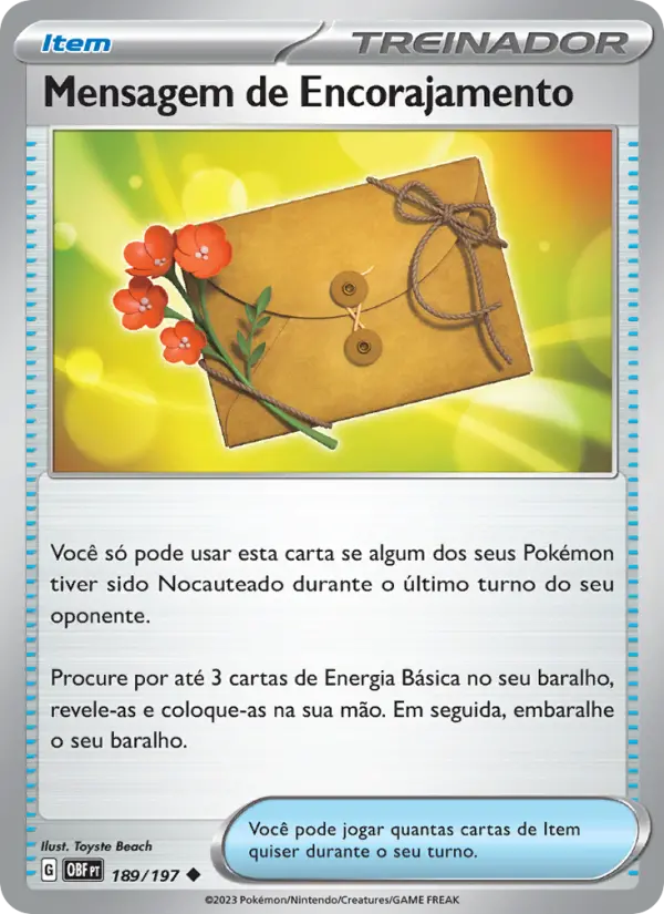 Carta Mensagem de Encorajamento, número 189/197 da coleção Obsidiana em Chamas
