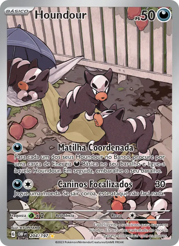 Carta Houndour, número 204/197 da coleção Obsidiana em Chamas