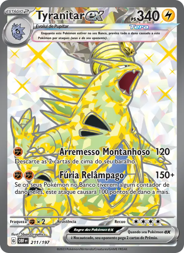 Carta Tyranitar ex, número 211/197 da coleção Obsidiana em Chamas