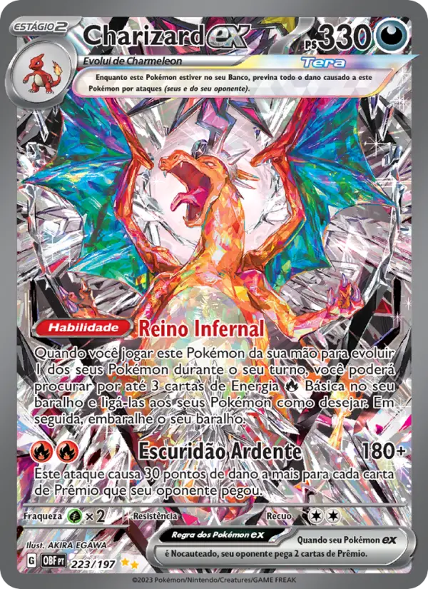 Carta Charizard ex, número 223/197 da coleção Obsidiana em Chamas