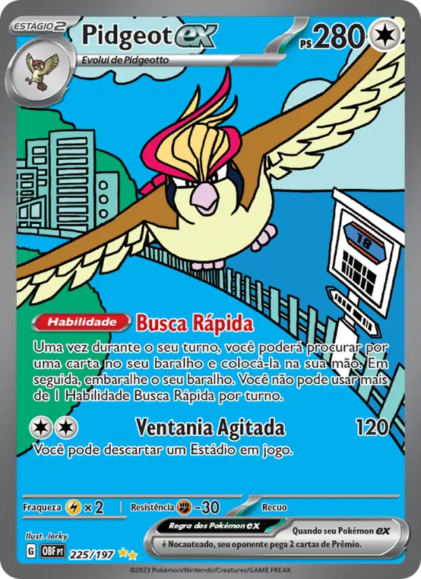 Carta Pidgeot ex, número 225/197 da coleção Obsidiana em Chamas