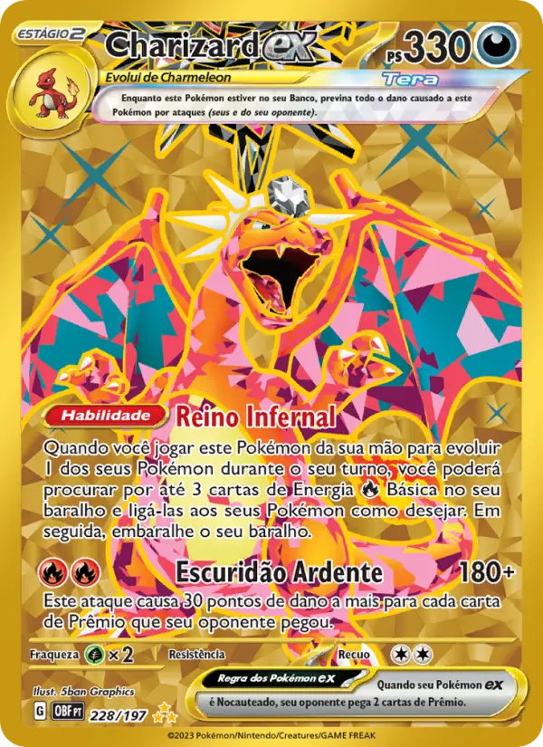 Carta Charizard ex, número 228/197 da coleção Obsidiana em Chamas
