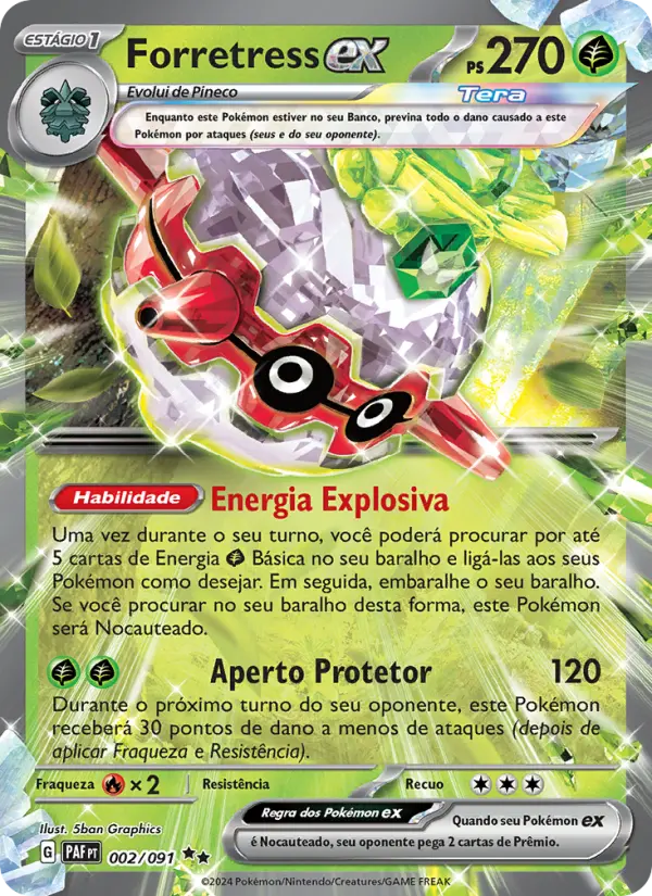 Carta Forretress ex, número 002/91 da coleção Destinos de Paldea