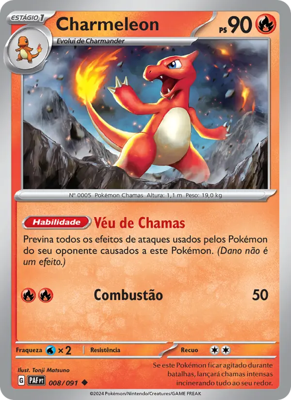 Carta Charmeleon, número 008/91 da coleção Destinos de Paldea