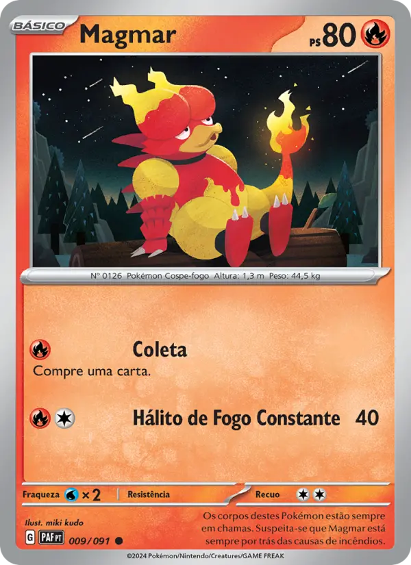 Carta Magmar, número 009/91 da coleção Destinos de Paldea