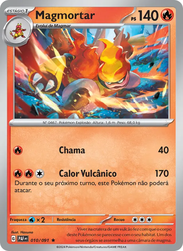 Carta Magmortar, número 010/91 da coleção Destinos de Paldea
