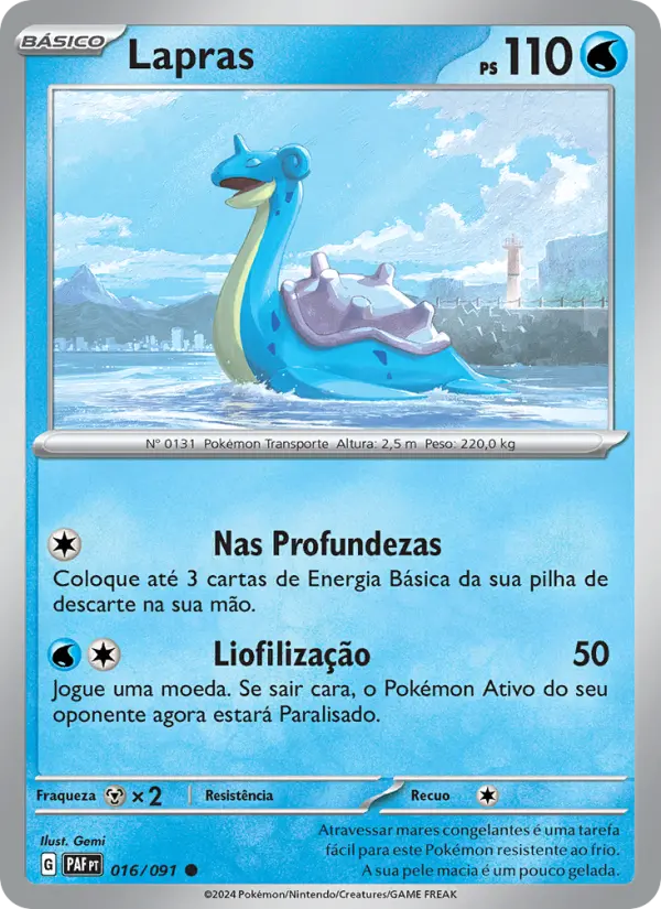 Carta Lapras, número 016/91 da coleção Destinos de Paldea