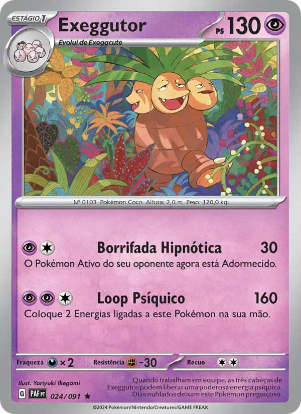 Carta Exeggutor, número 024/91 da coleção Destinos de Paldea