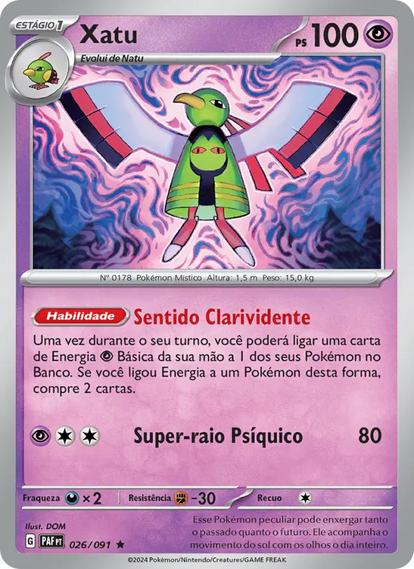 Carta Xatu, número 026/91 da coleção Destinos de Paldea