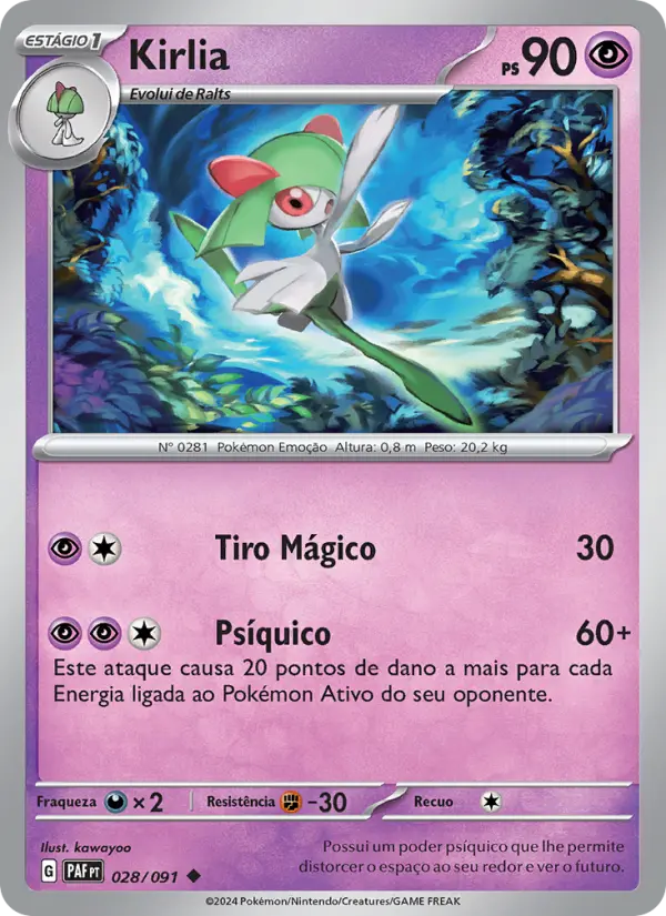 Carta Kirlia, número 028/91 da coleção Destinos de Paldea