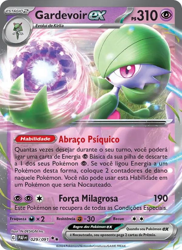Carta Gardevoir ex, número 029/91 da coleção Destinos de Paldea