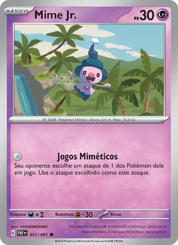 Carta Mime Jr., número 031/91 da coleção Destinos de Paldea