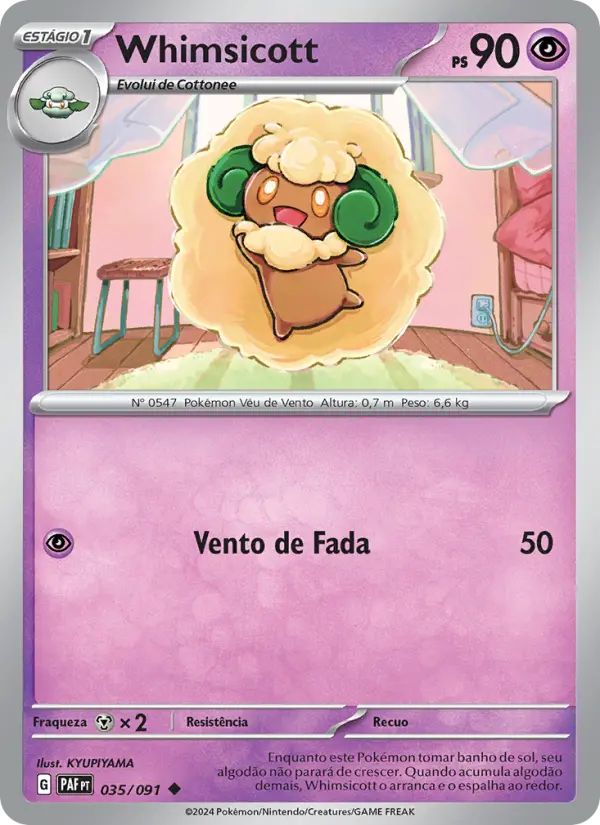 Carta Whimsicott, número 035/91 da coleção Destinos de Paldea