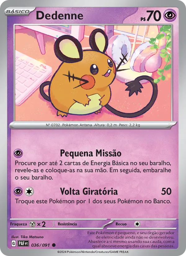 Carta Dedenne, número 036/91 da coleção Destinos de Paldea