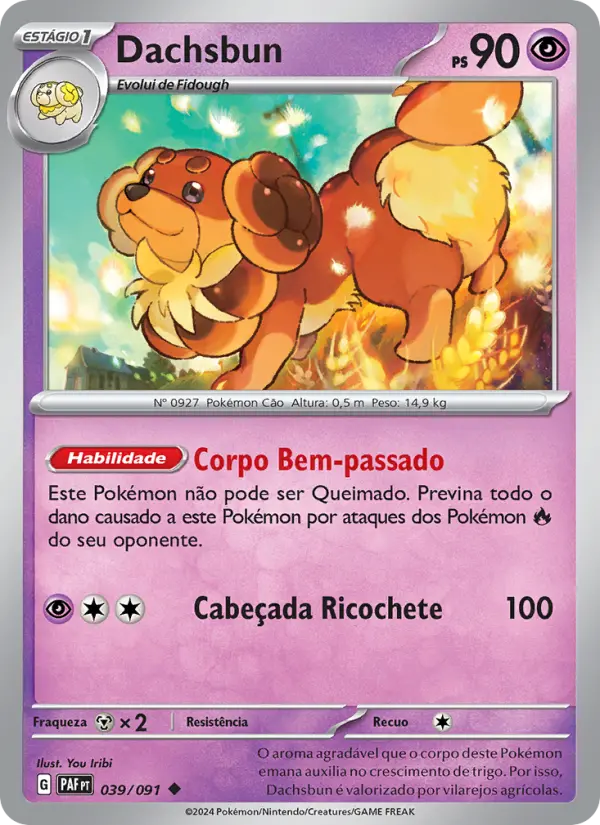Carta Dachsbun, número 039/91 da coleção Destinos de Paldea