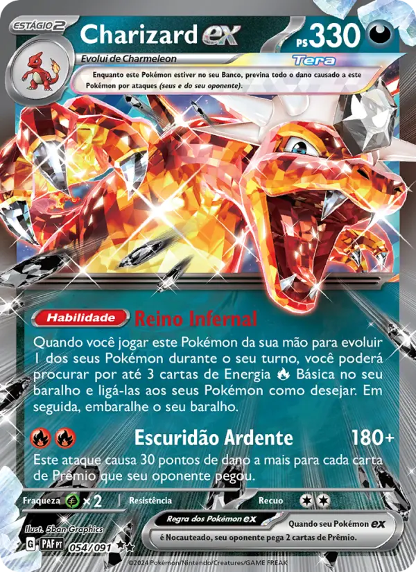 Carta Charizard ex, número 054/91 da coleção Destinos de Paldea