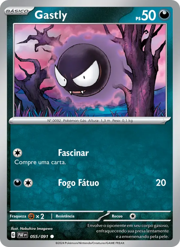Carta Gastly, número 055/91 da coleção Destinos de Paldea
