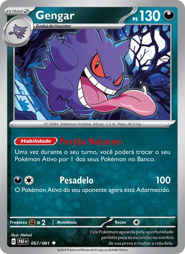 Carta Gengar, número 057/91 da coleção Destinos de Paldea