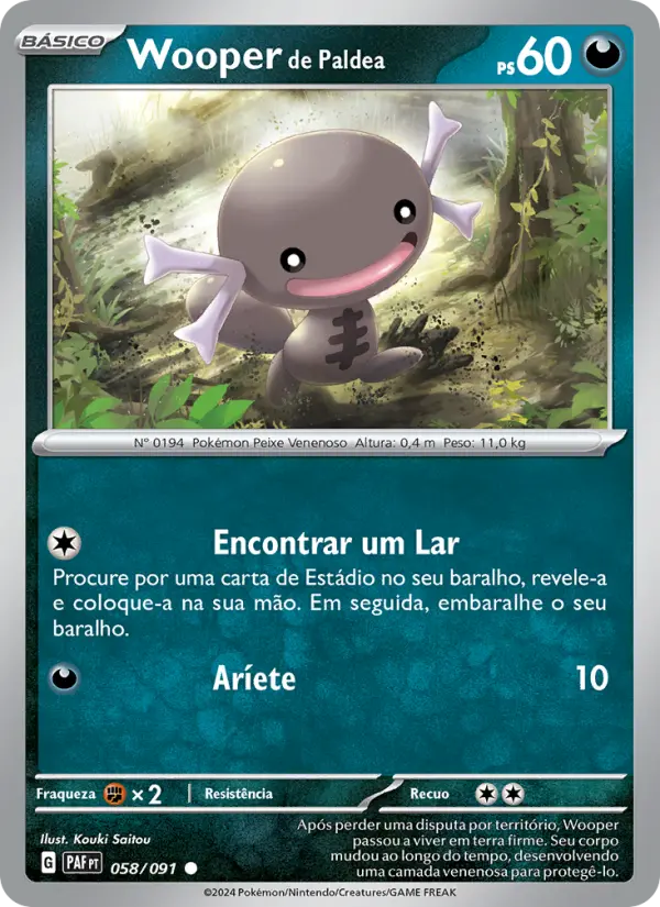 Carta Wooper de Paldea, número 058/91 da coleção Destinos de Paldea