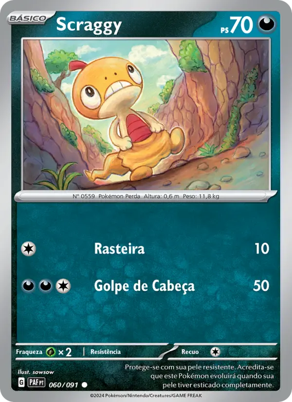 Carta Scraggy, número 060/91 da coleção Destinos de Paldea
