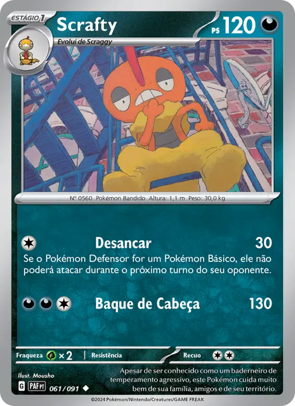 Carta Scrafty, número 061/91 da coleção Destinos de Paldea