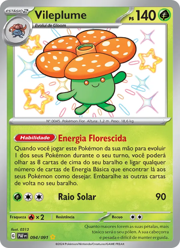 Carta Vileplume, número 094/91 da coleção Destinos de Paldea