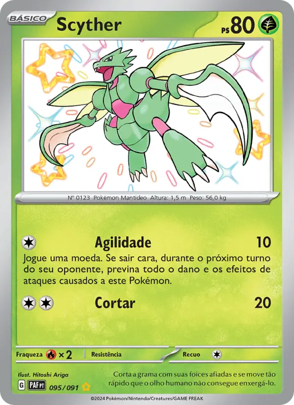 Carta Scyther, número 095/91 da coleção Destinos de Paldea