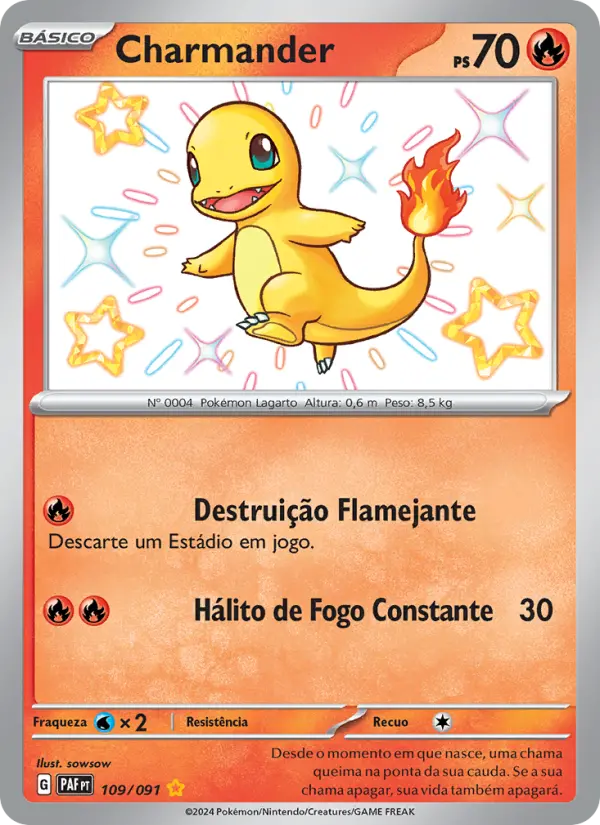 Carta Charmander, número 109/91 da coleção Destinos de Paldea