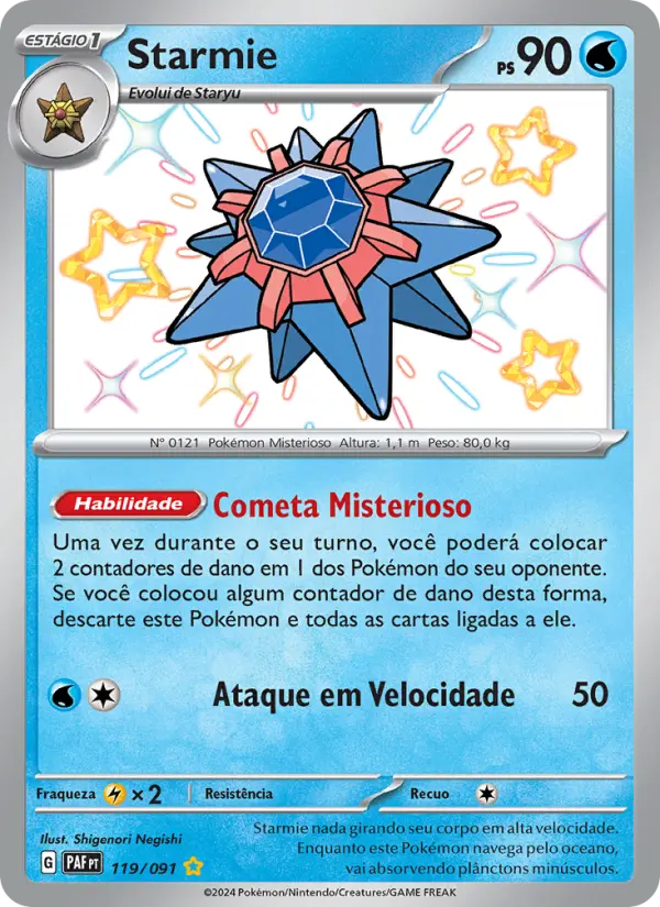 Carta Starmie, número 119/91 da coleção Destinos de Paldea