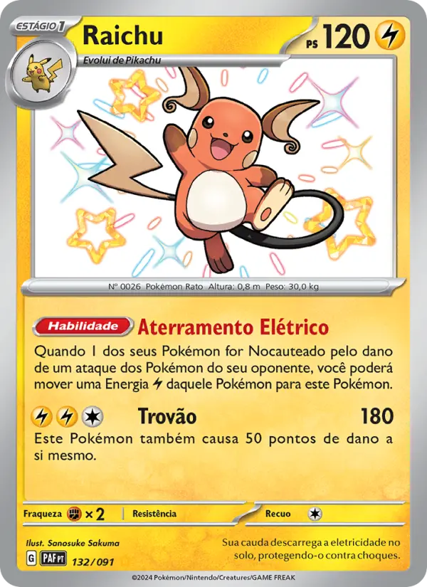 Carta Raichu, número 132/91 da coleção Destinos de Paldea