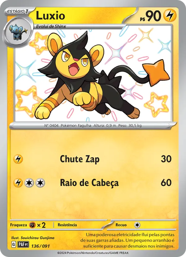 Carta Luxio, número 136/91 da coleção Destinos de Paldea