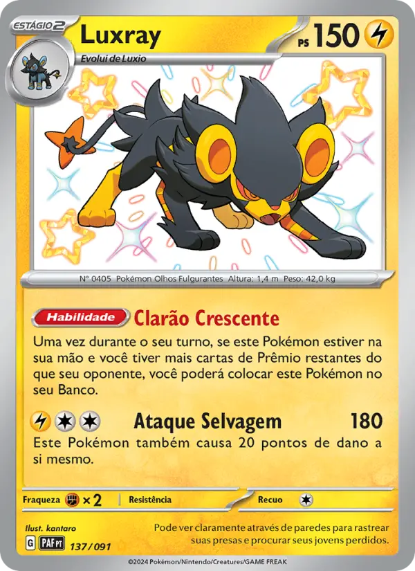 Carta Luxray, número 137/91 da coleção Destinos de Paldea