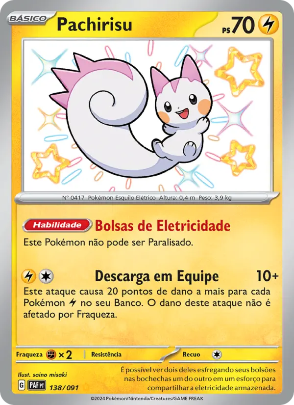 Carta Pachirisu, número 138/91 da coleção Destinos de Paldea