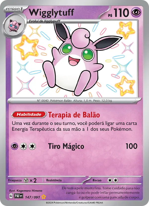 Carta Wigglytuff, número 147/91 da coleção Destinos de Paldea