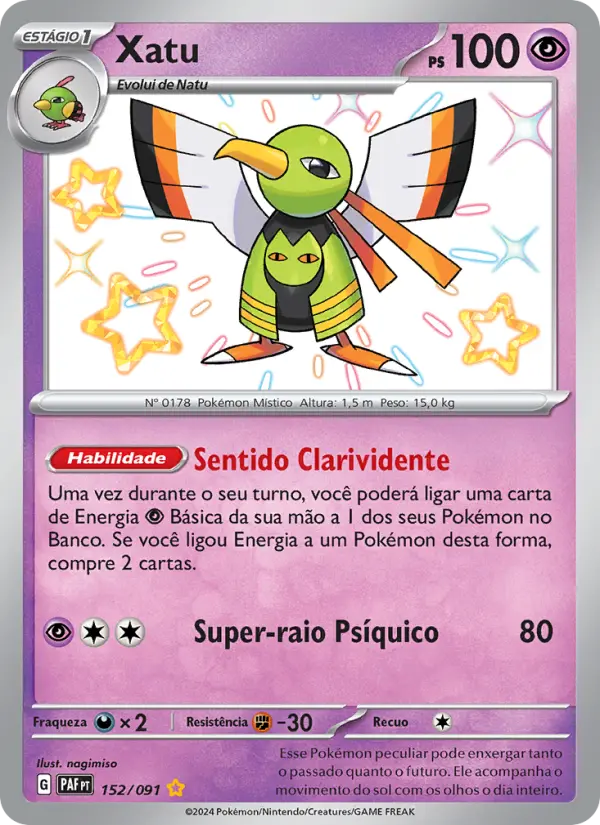 Carta Xatu, número 152/91 da coleção Destinos de Paldea