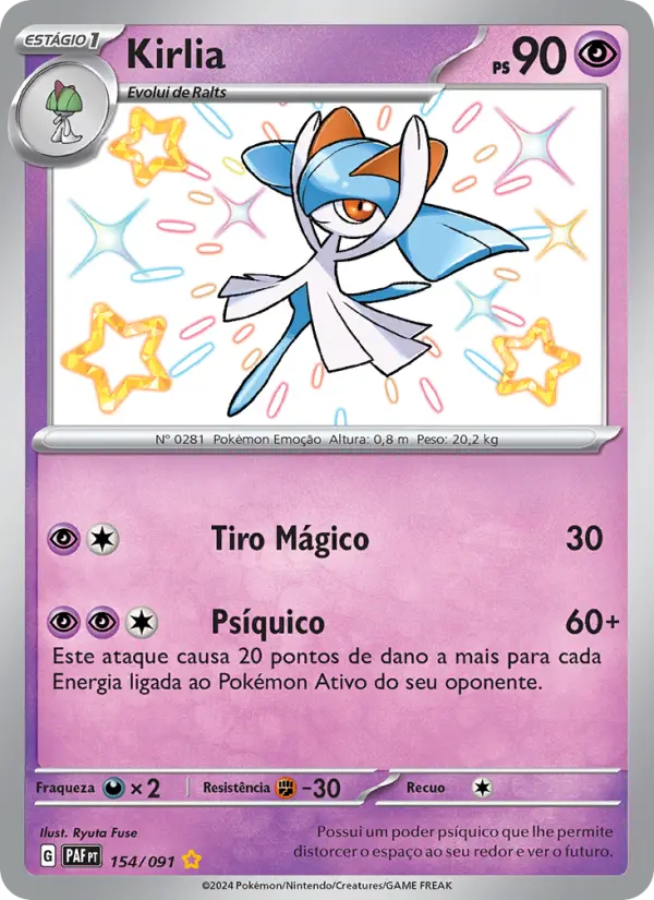 Carta Kirlia, número 154/91 da coleção Destinos de Paldea