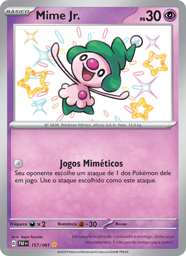 Carta Mime Jr., número 157/91 da coleção Destinos de Paldea