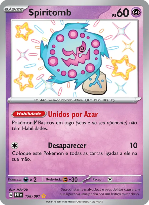 Carta Spiritomb, número 158/91 da coleção Destinos de Paldea