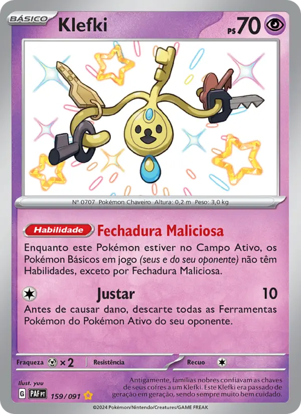 Carta Klefki, número 159/91 da coleção Destinos de Paldea