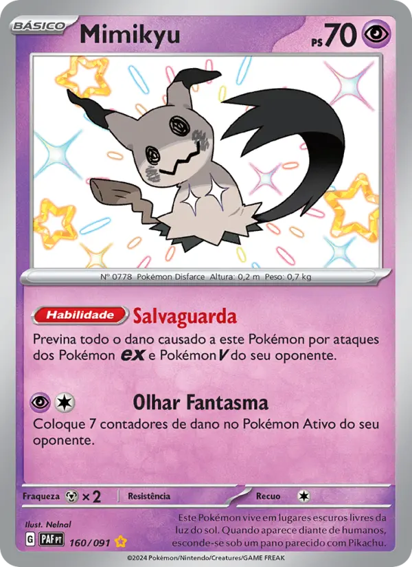 Carta Mimikyu, número 160/91 da coleção Destinos de Paldea