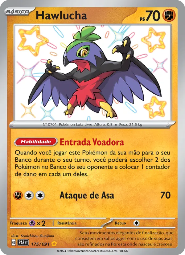 Carta Hawlucha, número 175/91 da coleção Destinos de Paldea