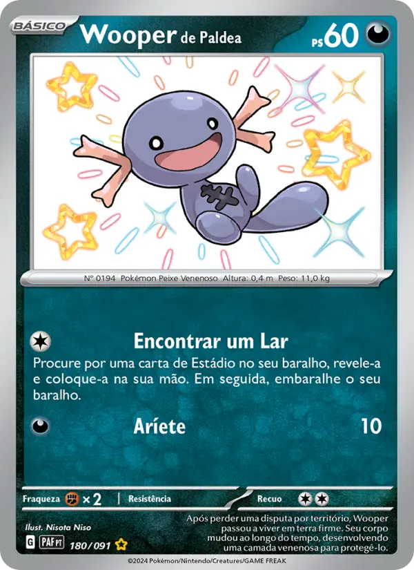 Carta Wooper de Paldea, número 180/91 da coleção Destinos de Paldea